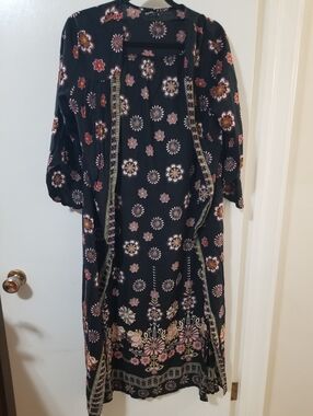 Angie Boho Floral Kimono Duster Open Front Festival Layer Sz S